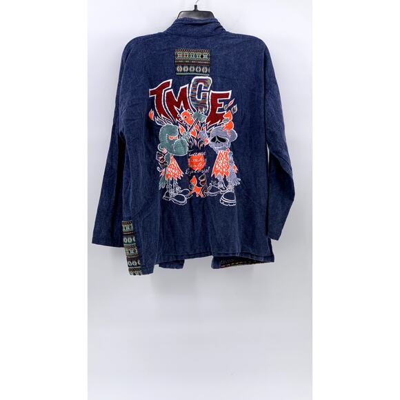 NEPTUNE Unisex Navy Rare TMCE Embroidered Graphic Open-Front Cardigan SZ OS - Picture 2 of 10